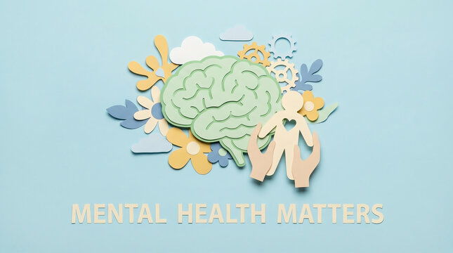 Brain wellness support and emotional care mental health illustration