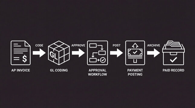 Accounts payable invoice processing workflow diagram with gl coding approval and payment stages