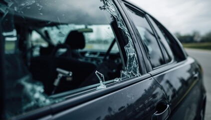 Naklejka premium A smashed car window resulting from a theft attempt of valuables inside