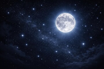 Obraz premium Shining moon and sparkling stars glowing vividly against a dark night sky