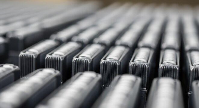 Intricate macro detail of a nuclear fuel rod assembly showcasing metallic texture and industrial precision