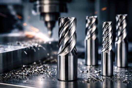 Solid endmill cutting tools captured up close for CNC machining centers
