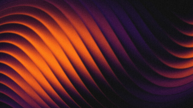 Futuristic Orange Neon Waves Abstract Background with Grainy Noise Texture