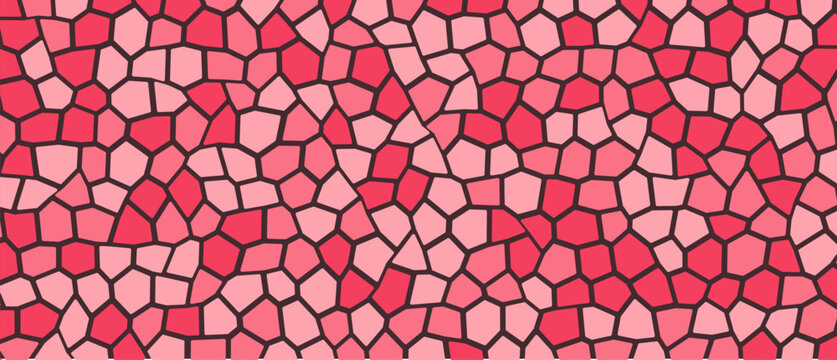 Red and Pink Mosaic Tile Background Texture, Seamless Geometric Voronoi Pattern, Abstract Stained Glass Style Backdrop for Graphic Design
