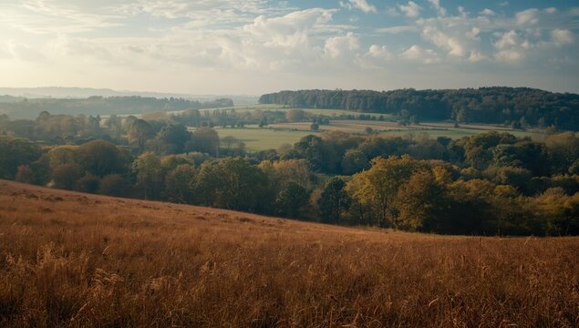 Broad heath and enchanting woodland across gently rolling landscape