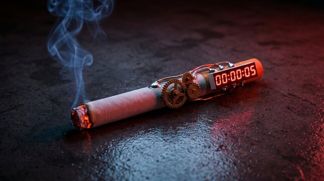 Conceptual image of a cigarette as a ticking time bomb representing the health risks for World No Tobacco Day.