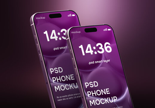 Smartphone mockup on dark purple background - 3D render image