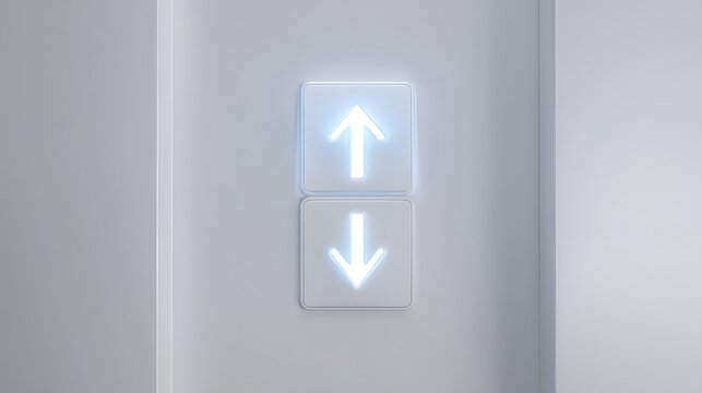 Close up of minimalist call button with illuminated arrows for future direction