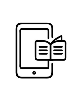 Digital library icon, ebook reader line art symbol