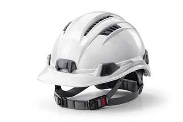 Fototapeta premium White background featuring detailed shot of durable construction helmet