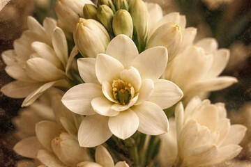Obraz premium Delicate vintage effect on blooming white tuberose petals