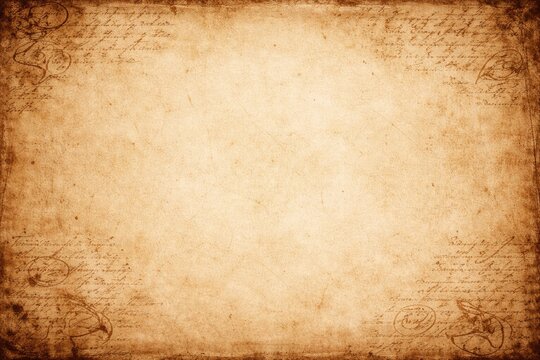 Cream paper hardboard background with aged rough letter art and vintage grunge vignette for copy space