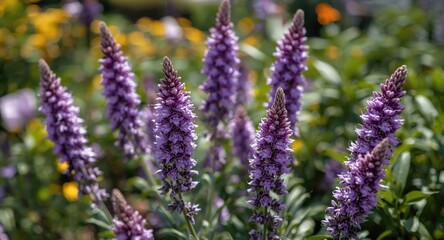 Obraz premium Beautiful purple flowers in full bloom in a sunny garden