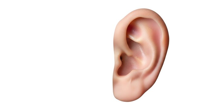 Detailed illustration of a human ear, emphasizing its intricate structure and realistic rendering on a white background
