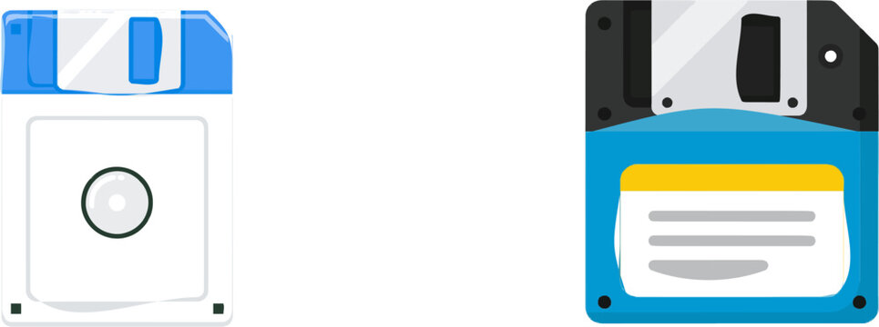 A vintage floppy disk with a blue cardboard cover, isolated on white, embodies the era of old computer technology