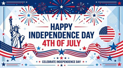 Obraz premium Happy Independence Day 4th of July Celebration with Fireworks and American Flag