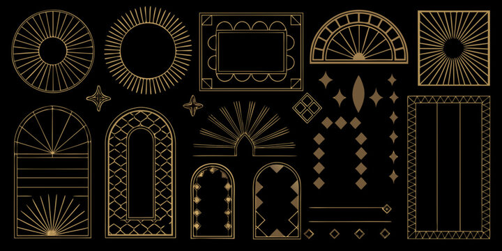 Gold Art Deco Frames And Geometric Shapes Vector Illustration