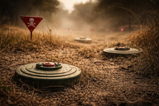 Copy space for text about invisible landmines scattered around the world