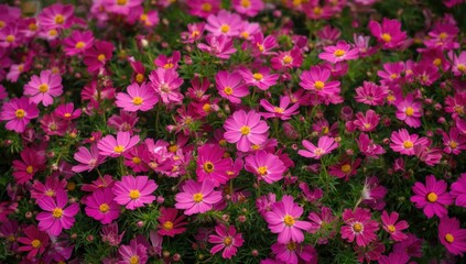 Obraz premium Pink Cosmos Flowers Blooming in Lush Garden Close-Up, Vibrant Colors, Natural Setting