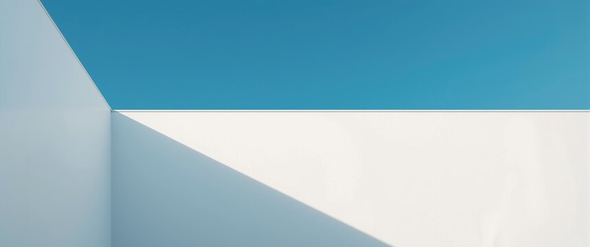 Abstract background showing white architectural features of a building with a rich blue sky and a discreet floral shadow on the wall with copy space