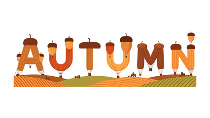 Autumn word art graphic with acorn caps © Ajm