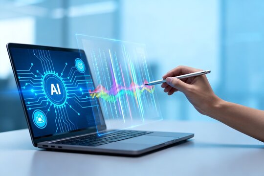 AI technology on laptop with hand