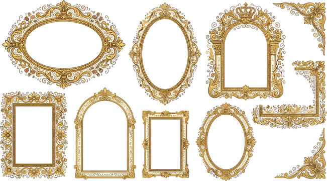 Ornate Gold Picture Frames Collection, Various Shapes and Designs