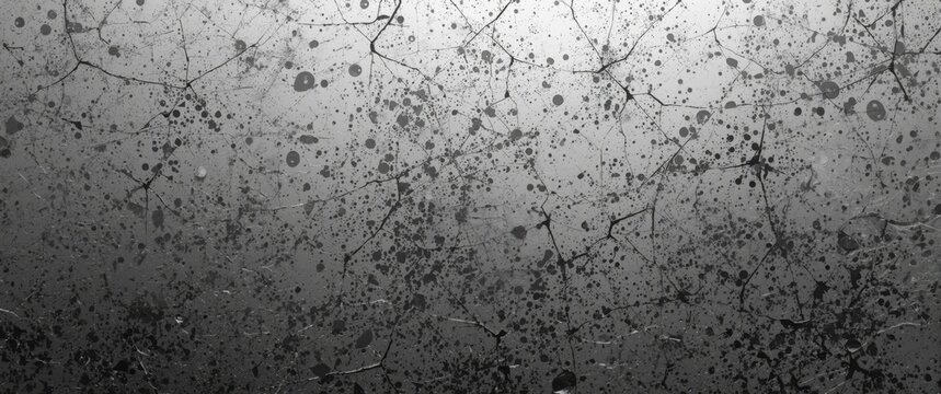 Black and white abstract textured surface showing cracked dots spots and linear chips copy space