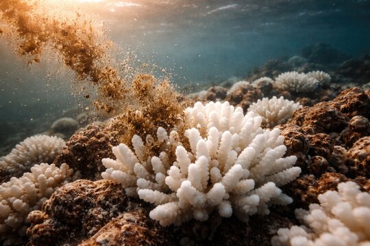 Symbiotic algae depletion in coral from abnormal sea heat with copy space