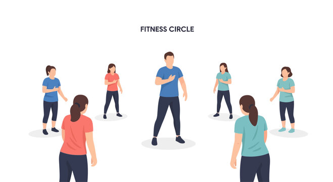 Fitness Circle: Group Exercise Class with Instructor Leading Workout