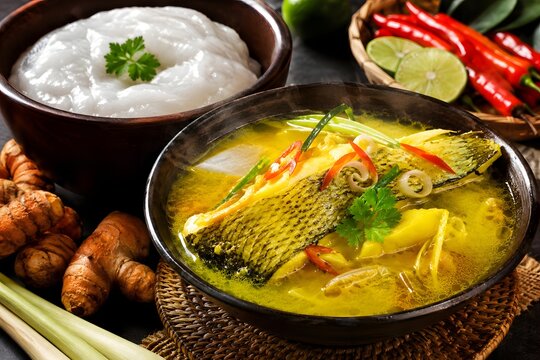 Papeda and Ikan Kuah Kuning Indonesian Cuisine Premium Food Photography