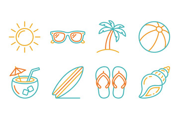 Fototapeta premium Summer Vacation Icon Set with Beach Objects and Tropical Elements