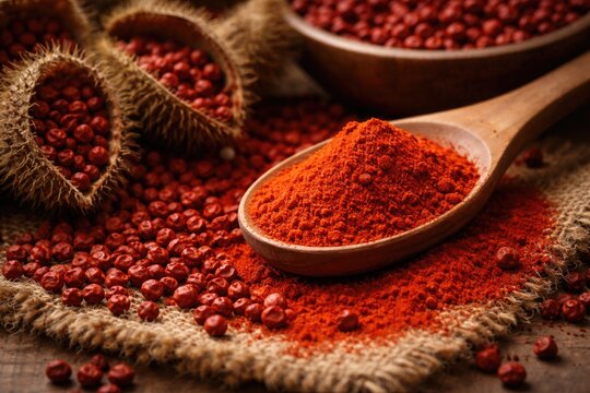 Bright red pigment seeds derived from Bixa orellana plant powder