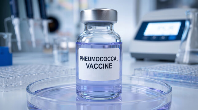 Pneumococcal Vaccine Vial in Clinical Laboratory Environment