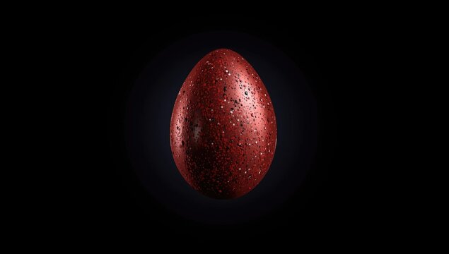 Bright red Easter egg decorated with speckles against a dark backdrop celebrating the season