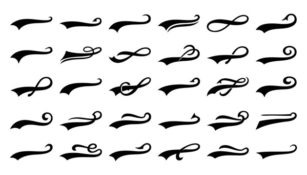Set of vintage swoosh elements, decorative tail swashes for lettering, calligraphy flourishes, vector design elements