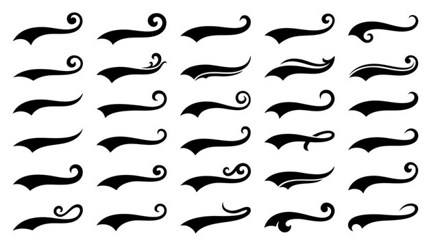 Set of swoosh tails, swashes, and decorative elements for typography, athletic lettering, and logo design