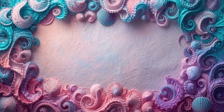 Clip art of shell border in colorful gradient tone raster format