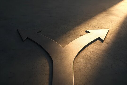 Arrows on a concrete road pointing in two directions