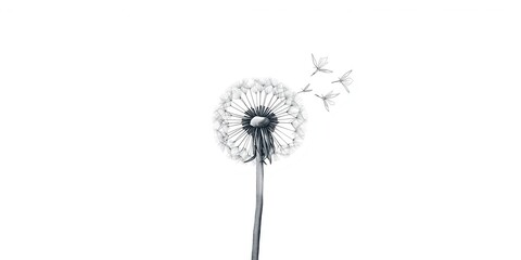 Obraz premium Clean white background with hand drawn medicinal dandelion symbol for logo