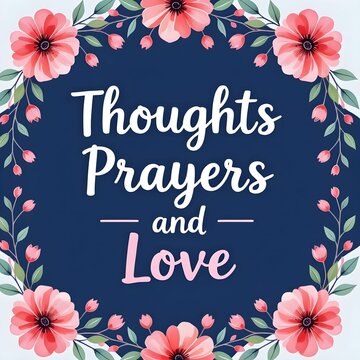 Thoughts Prayers and Love with watercolor floral background