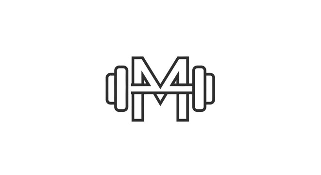 Monogram HM logo with barbell, fitness and gym icon, modern minimalist design