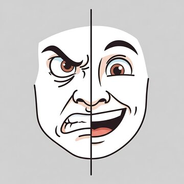 Dramatic split mask showing comedy and tragedy expressions.