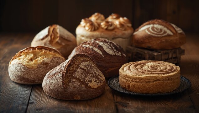 Artisan bakery delights featuring yeast-infused bread and homemade cake on table