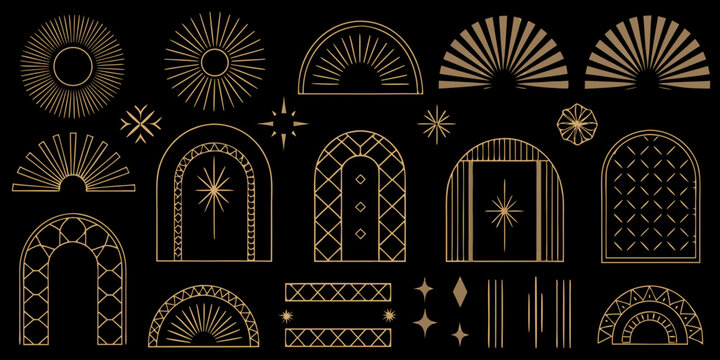 Gold Art Deco Frames And Geometric Elements Vector Illustration