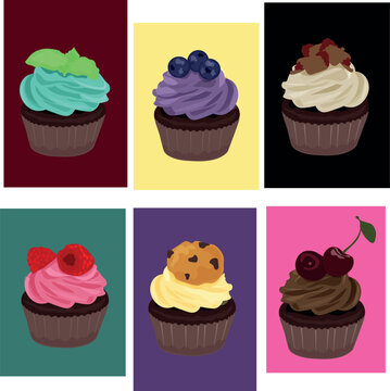 Set of colored chocolate pancakes with different cream on stylish backraund