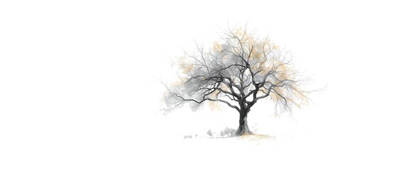 Artistic tree sketch with white backdrop and clear copy space