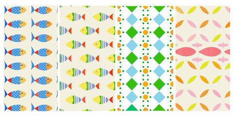 Colorful Fish And Geometric Patterns Vector Illustration On White Background © Ruhidas