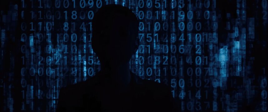 abstract digital binary numbers on person silhouette