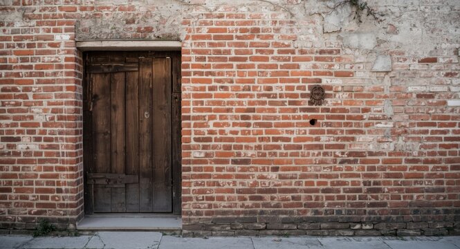 Cement brick wall with rustic wooden door
